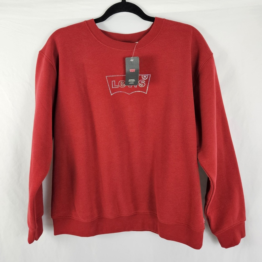 Levi Women Graphic Everyday Crew Sweatshirt Rhinestone Logo Red Small